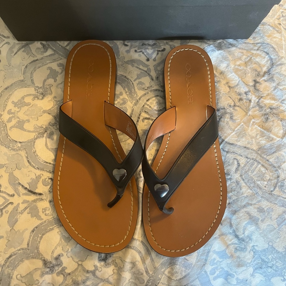 Coach black and tan leather sandals, worn once, excellent condition size 8